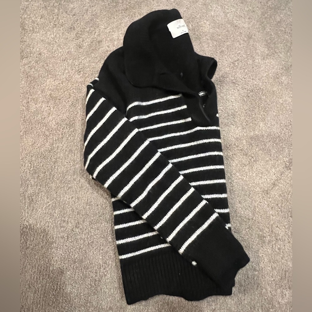 Black and white striped sweater with collar, from Aritzia